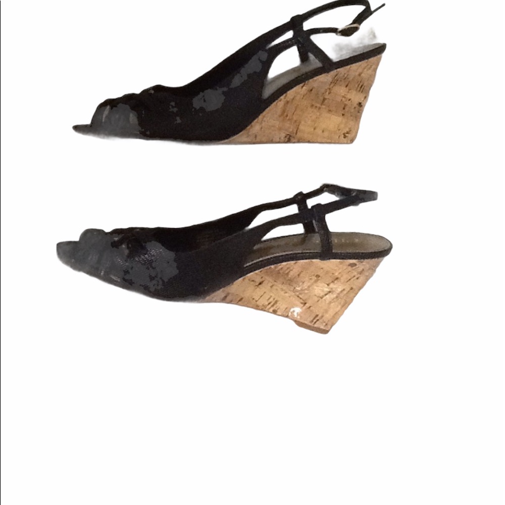 Chaps Ranna Black‎ Open Toe Slingback Wedges